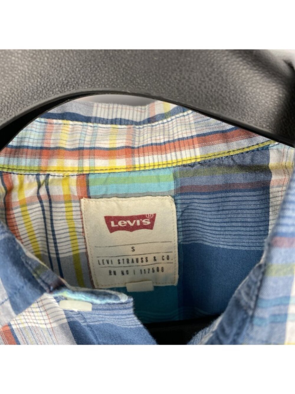 Levi's Mens Shirt Blue Small Button Down Plaid Flannel 117508 Pearl Snaps - Picture 3 of 4